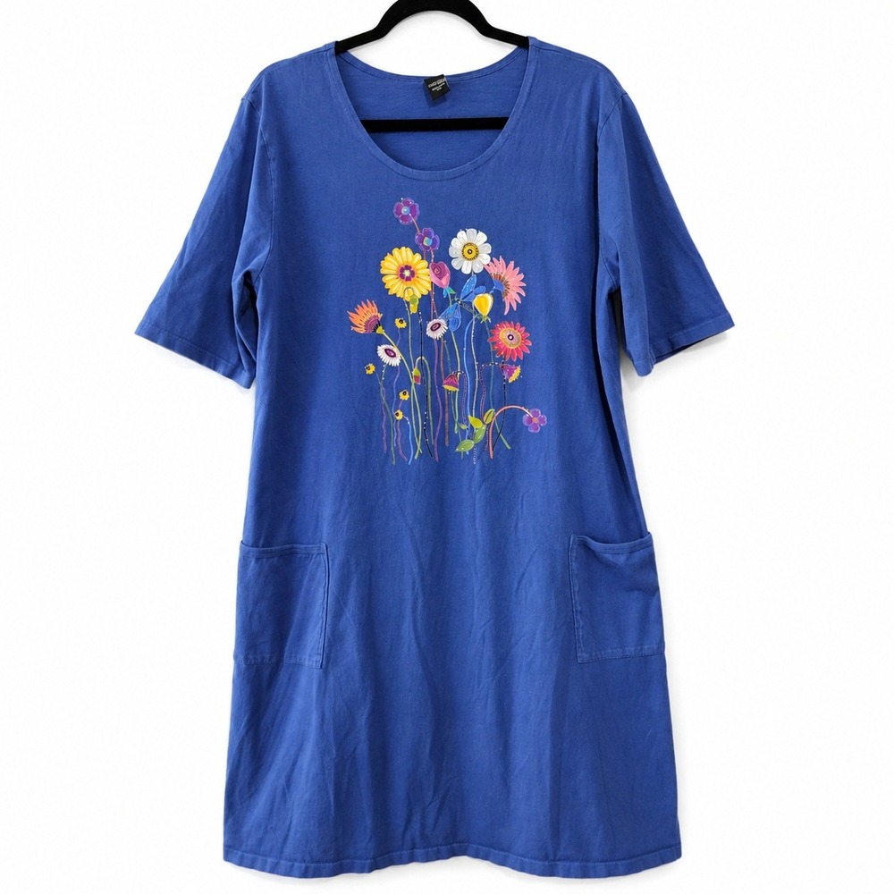 Sabaku Artwear Dress Women L/XL Purple Floral Butterfly Cotton Pocket Casual USA